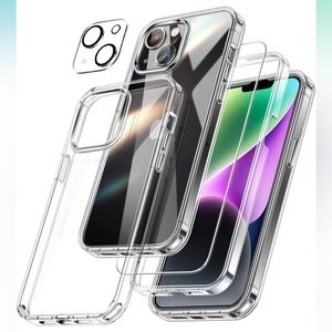 iPhone 14 Transparent Case with 2X Screen Protector + 2X Lens Protector Bundle